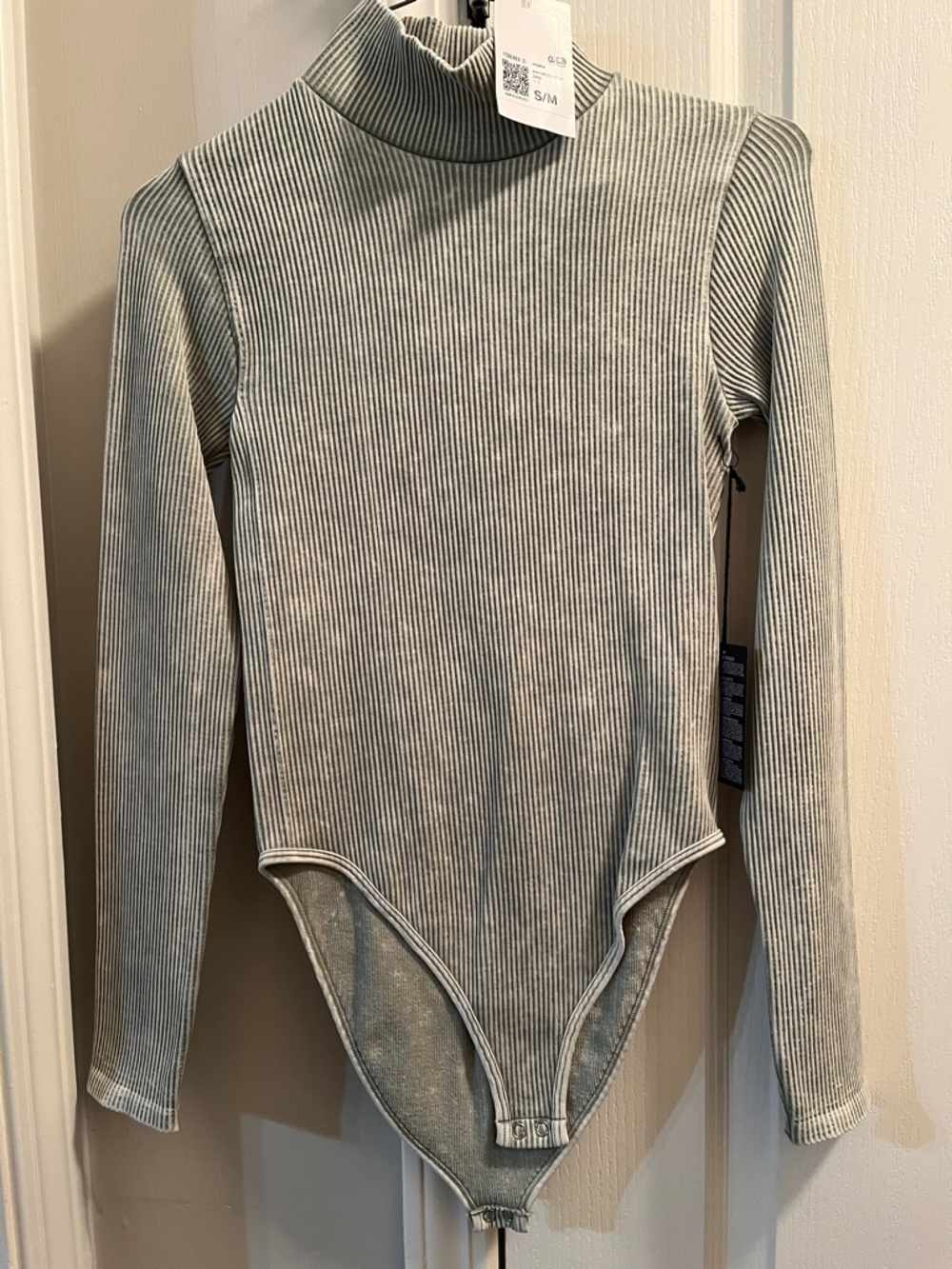Ribbed High-Neck Long-Sleeve One-Piece - Light Sage